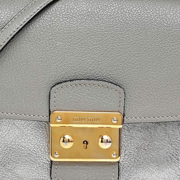Pre Owned Miu Miu Metallic Silver /Grey Leather Crossbody Bag