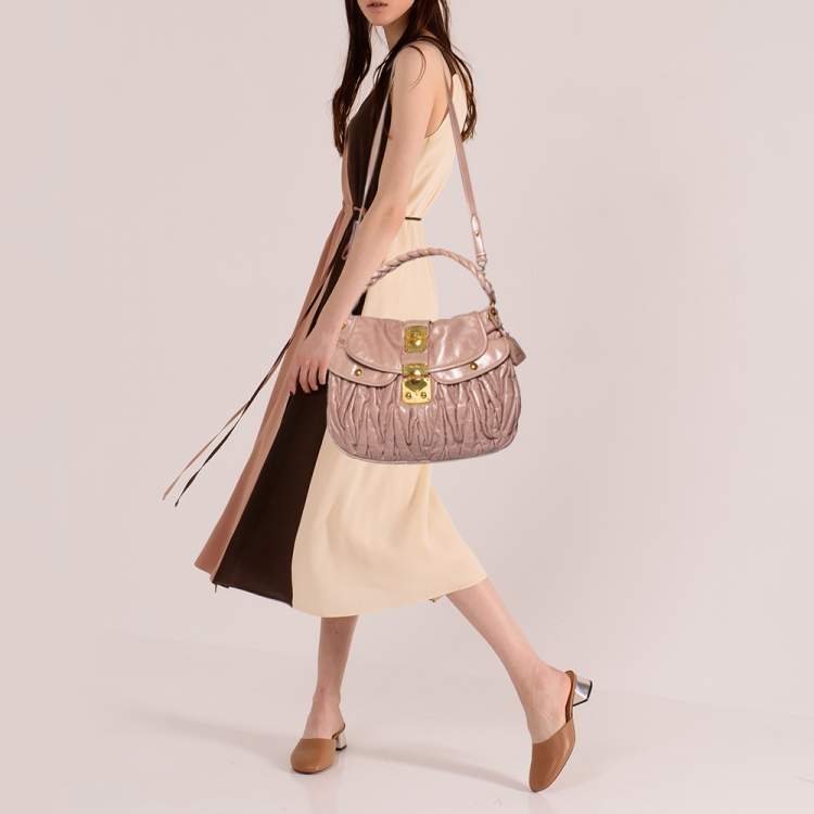 Miu Miu Grey Matelasse Leather Coffer Two Way Top Handle Bag