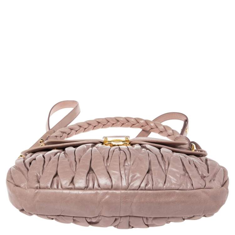 Pre Owned Miu Miu Old Rose Matelassé Leather Coffer Hobo