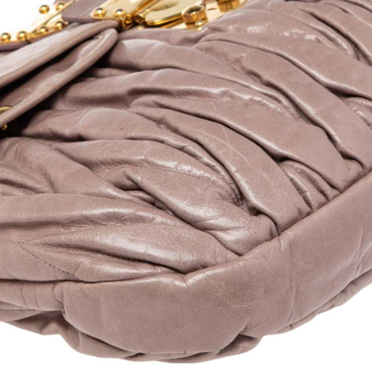 Pre Owned Miu Miu Old Rose Matelassé Leather Coffer Hobo