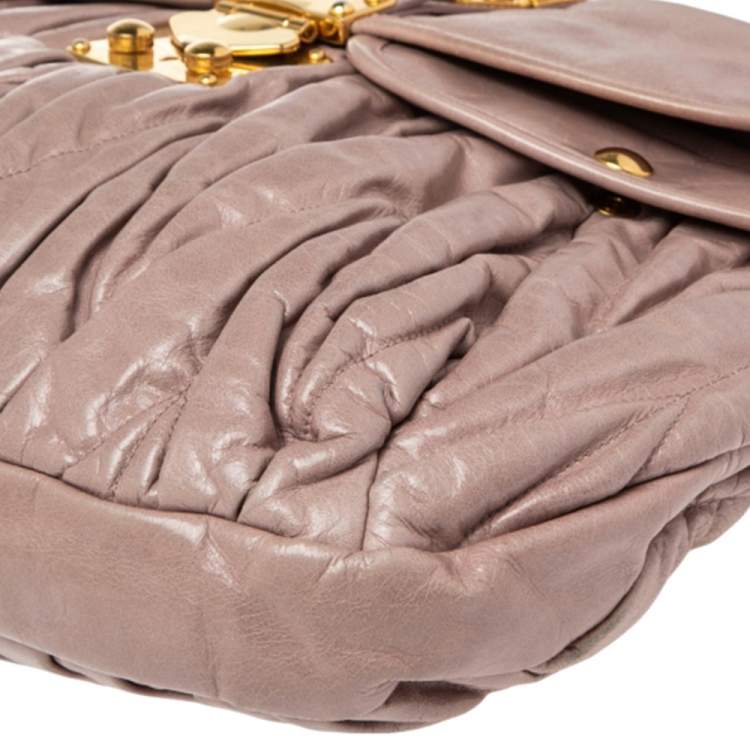 Pre Owned Miu Miu Old Rose Matelassé Leather Coffer Hobo