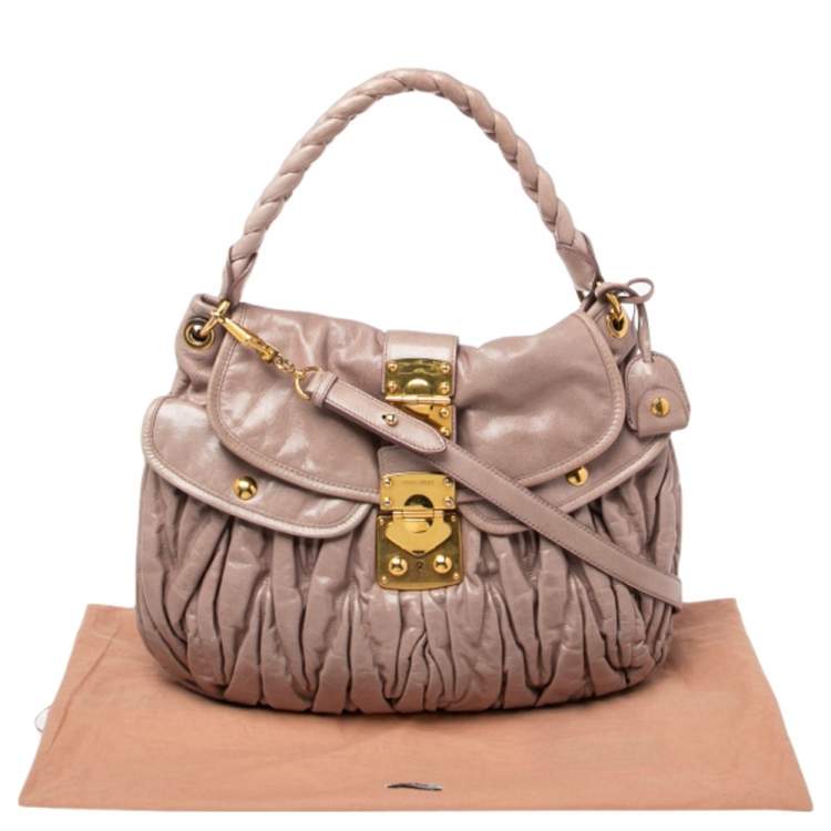 Pre Owned Miu Miu Old Rose Matelassé Leather Coffer Hobo