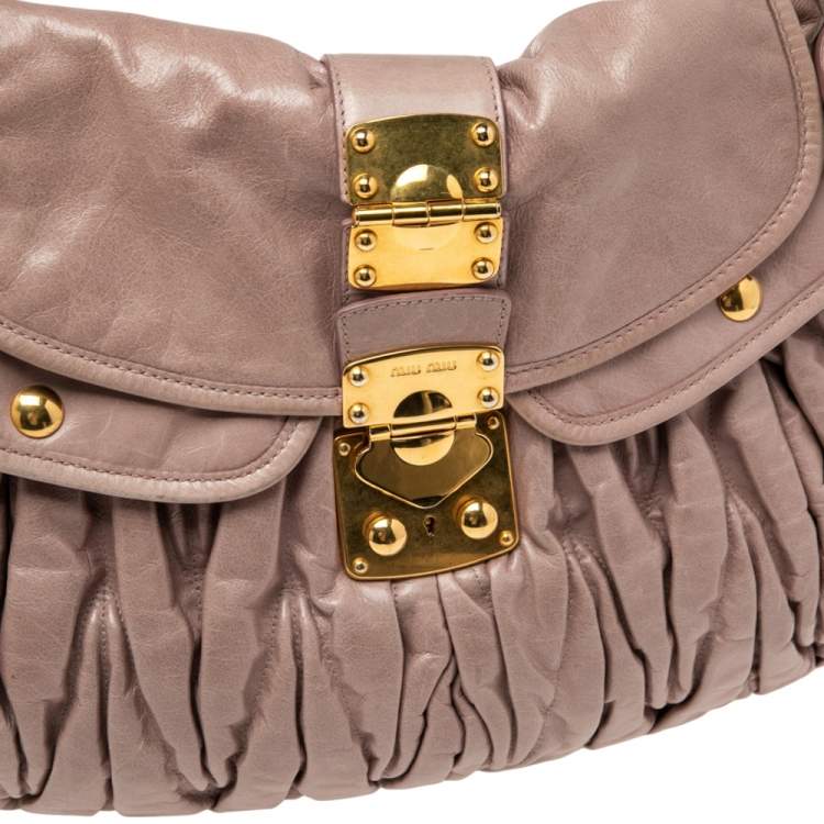 Pre Owned Miu Miu Old Rose Matelassé Leather Coffer Hobo