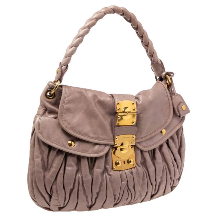 Pre Owned Miu Miu Old Rose Matelassé Leather Coffer Hobo