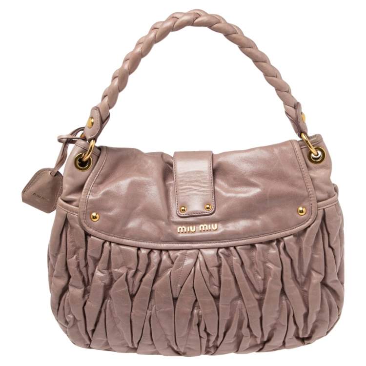 Pre Owned Miu Miu Old Rose Matelassé Leather Coffer Hobo