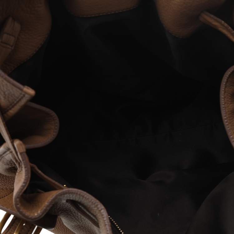 Pre Owned Miu Miu Light Brown Leather Drawstring Shoulder Bag