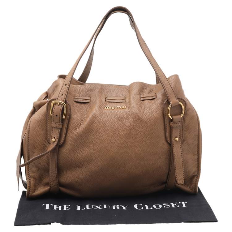 Pre Owned Miu Miu Light Brown Leather Drawstring Shoulder Bag