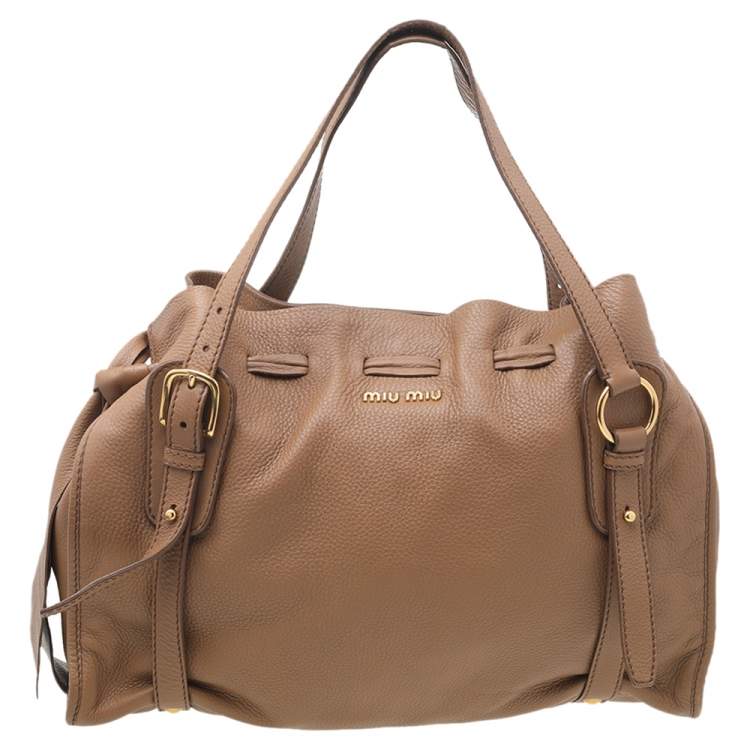 Miu Miu Light Brown Leather Drawstring Shoulder Bag Miu Miu The Luxury Closet