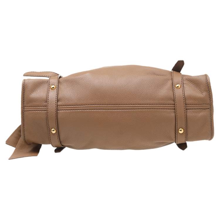 Pre Owned Miu Miu Light Brown Leather Drawstring Shoulder Bag