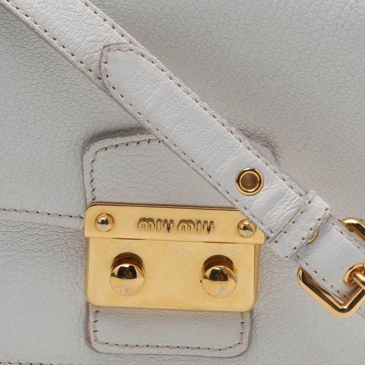 Pre Owned Miu Miu White Leather Madras Shoulder Bag