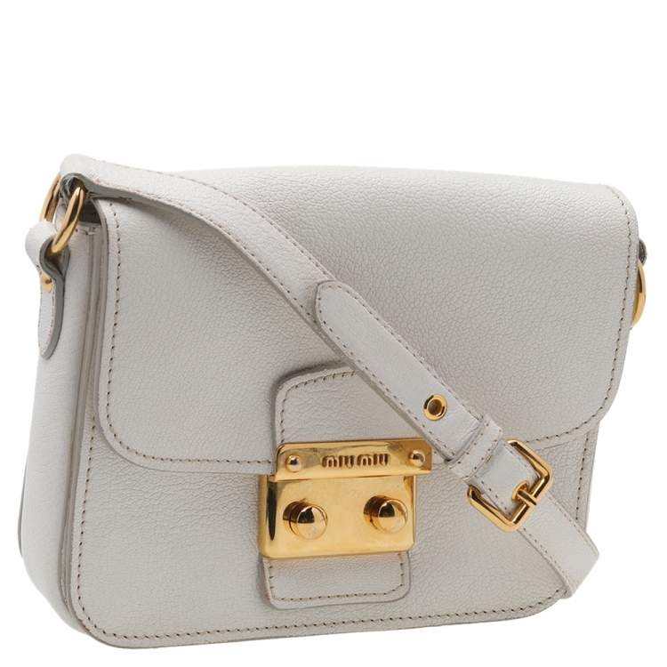 Pre Owned Miu Miu White Leather Madras Shoulder Bag