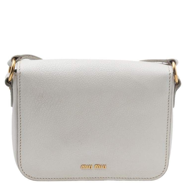 Pre Owned Miu Miu White Leather Madras Shoulder Bag