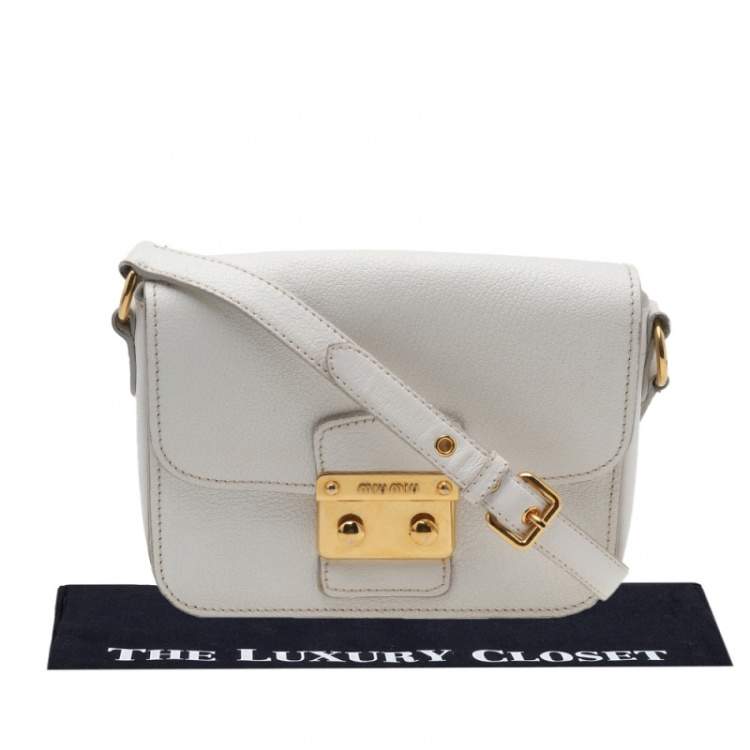 Pre Owned Miu Miu White Leather Madras Shoulder Bag