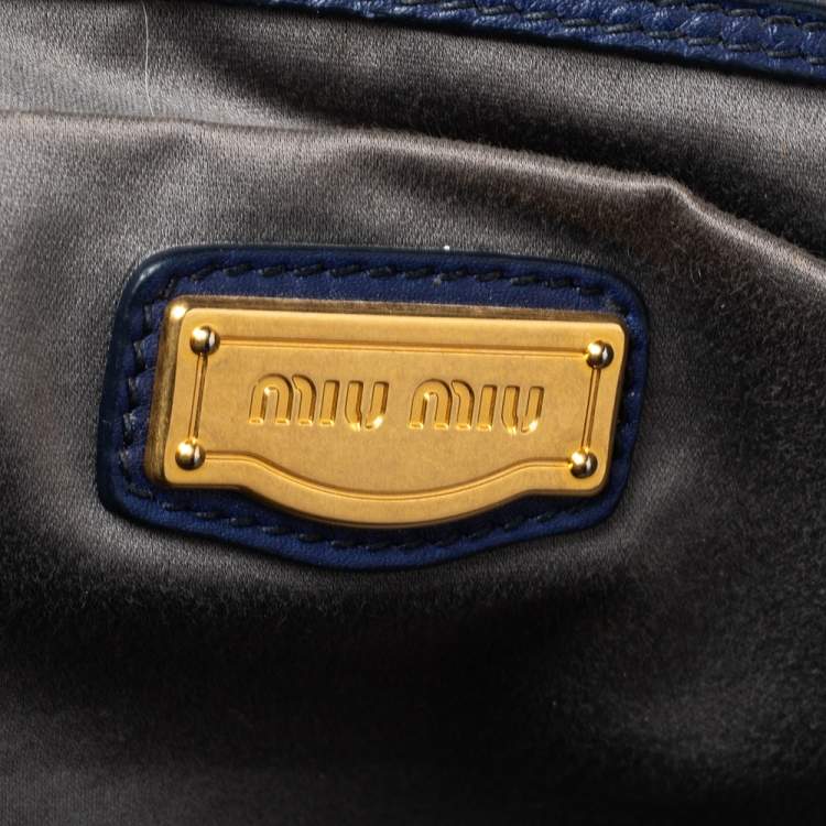 Pre Owned Miu Miu Blue Leather Middle Zip Tote