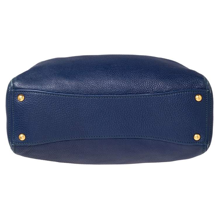 Pre Owned Miu Miu Blue Leather Middle Zip Tote