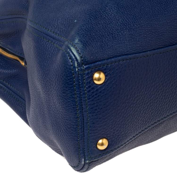 Pre Owned Miu Miu Blue Leather Middle Zip Tote