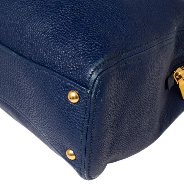 Pre Owned Miu Miu Blue Leather Middle Zip Tote