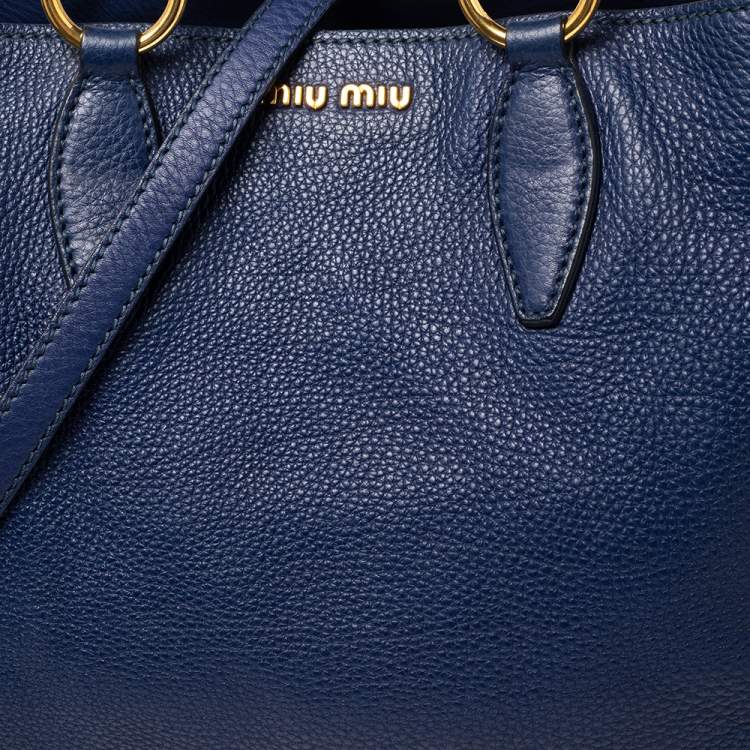 Pre Owned Miu Miu Blue Leather Middle Zip Tote