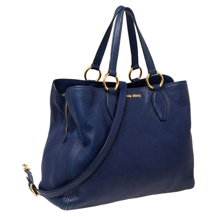 Pre Owned Miu Miu Blue Leather Middle Zip Tote