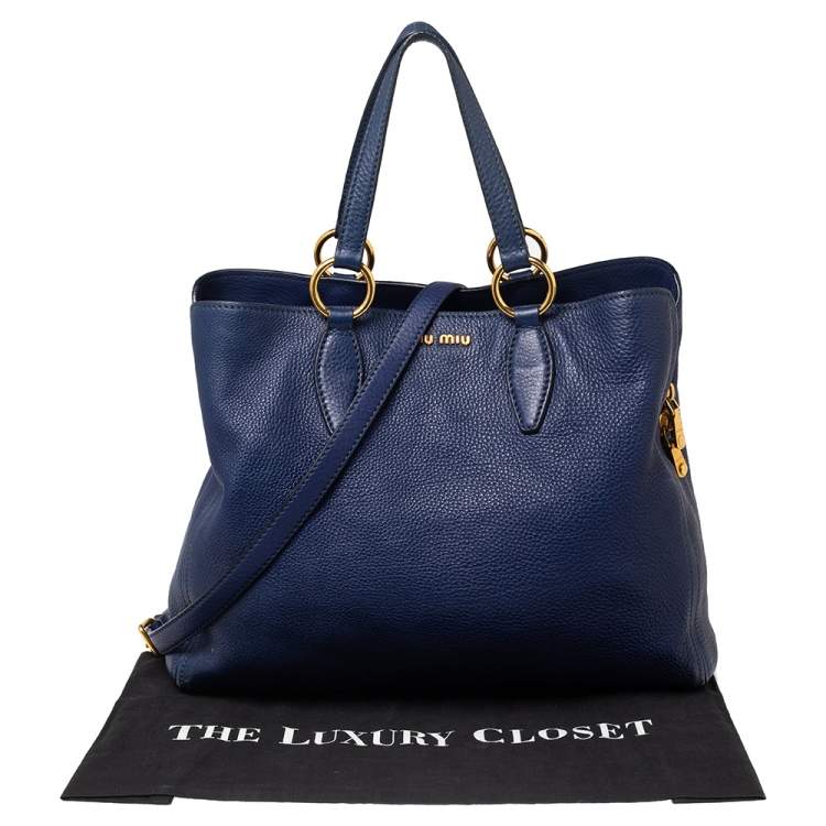 Pre Owned Miu Miu Blue Leather Middle Zip Tote