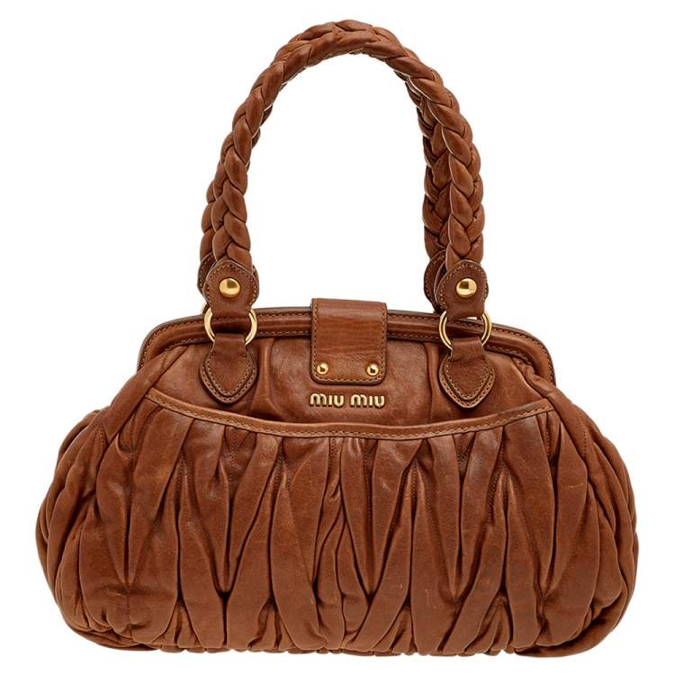 Pre Owned Miu Miu Brown Matelassé Leather Tote