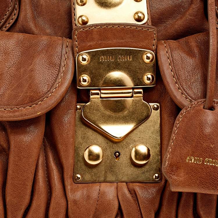Pre Owned Miu Miu Brown Matelassé Leather Tote