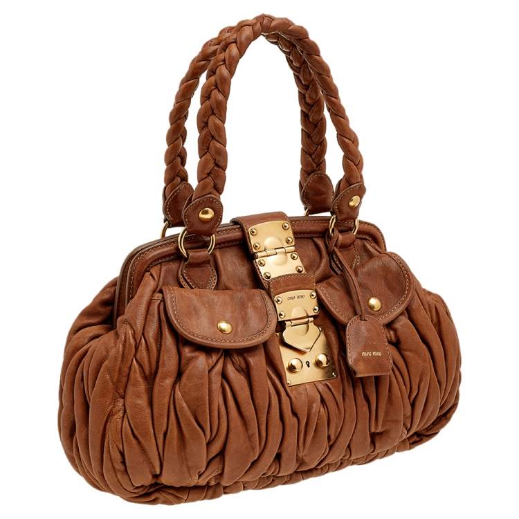 Pre Owned Miu Miu Brown Matelassé Leather Tote