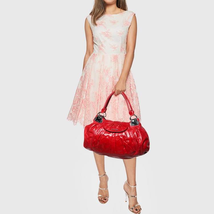 Pre Owned Miu Miu Red Leather Gathered Hobo 