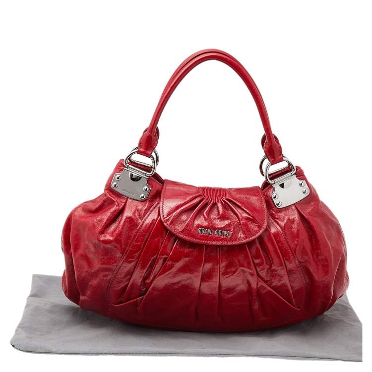 Pre Owned Miu Miu Red Leather Gathered Hobo 