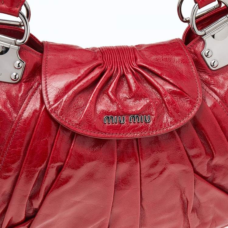 Pre Owned Miu Miu Red Leather Gathered Hobo 