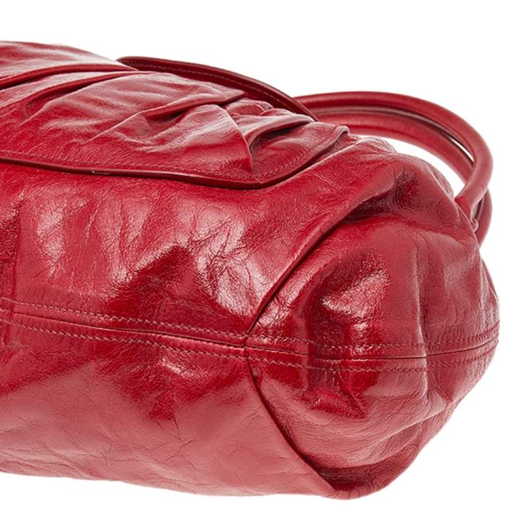 Pre Owned Miu Miu Red Leather Gathered Hobo 
