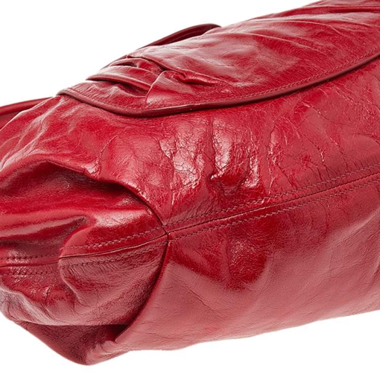 Pre Owned Miu Miu Red Leather Gathered Hobo 