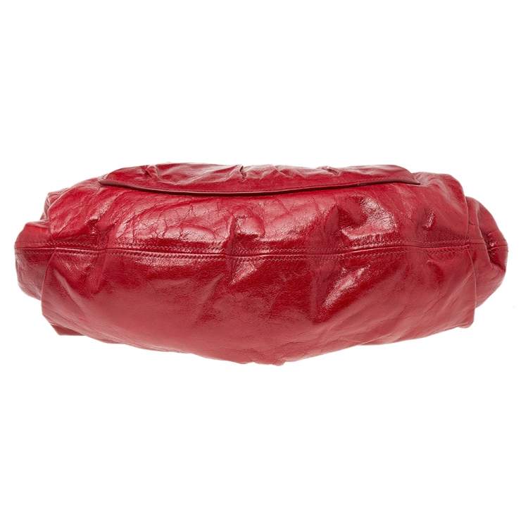 Pre Owned Miu Miu Red Leather Gathered Hobo 
