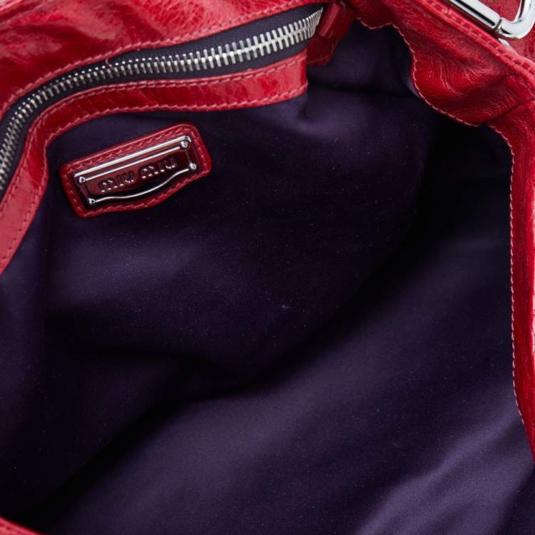 Pre Owned Miu Miu Red Leather Gathered Hobo 