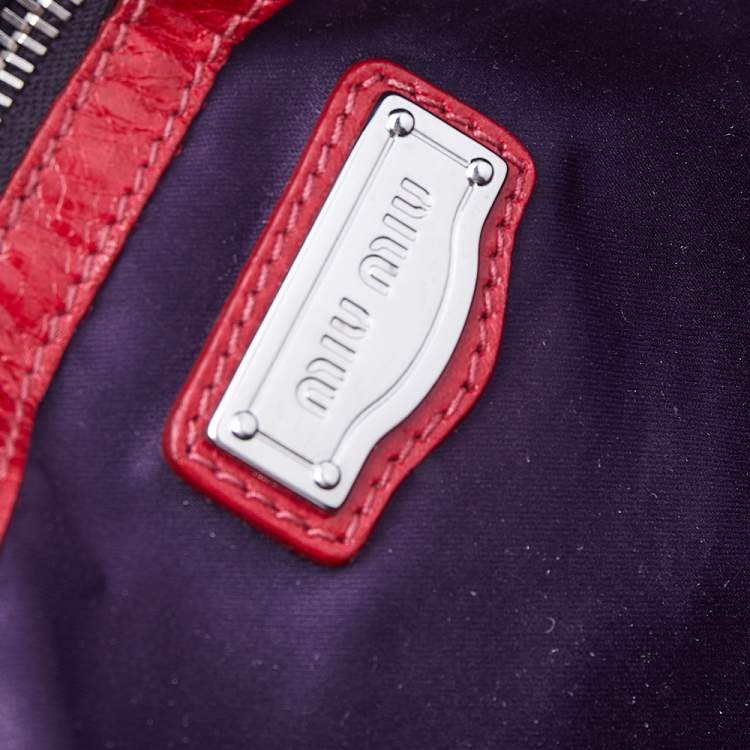 Pre Owned Miu Miu Red Leather Gathered Hobo 