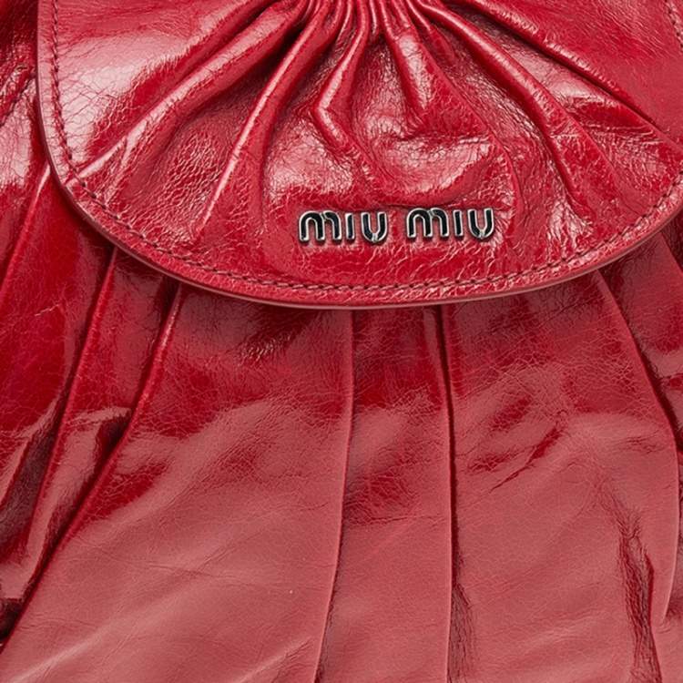 Pre Owned Miu Miu Red Leather Gathered Hobo 