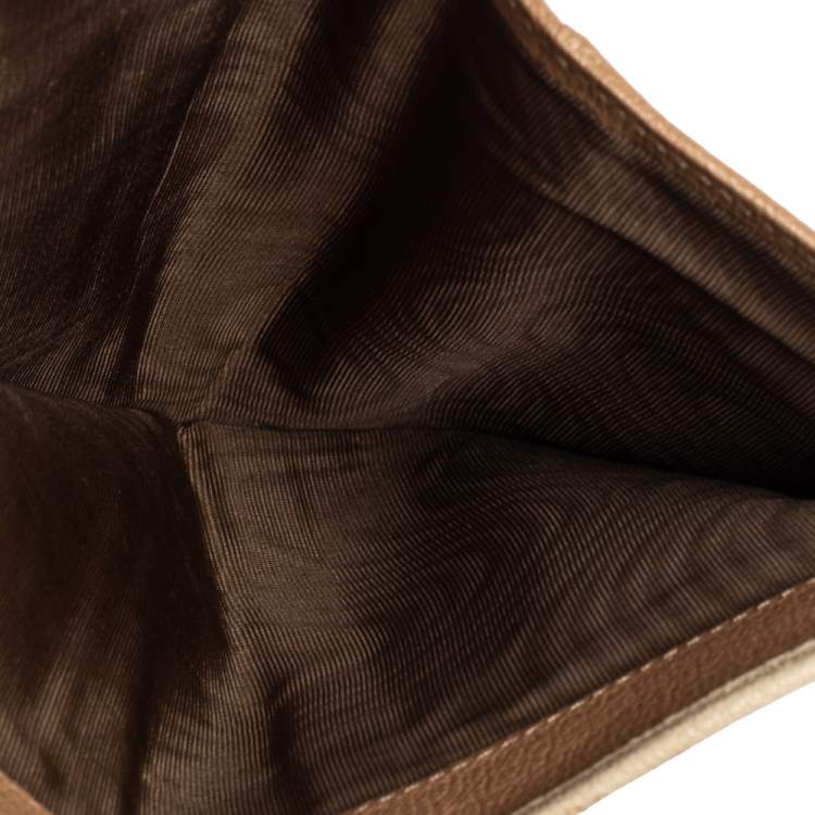 Pre Owned Miu Miu Two Tone Beige Leather Madras Compact Wallet