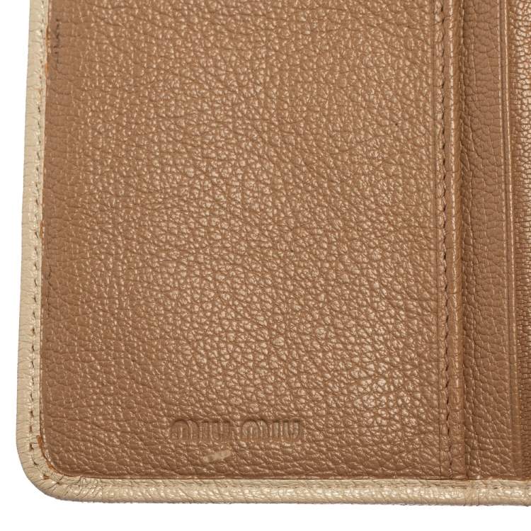 Pre Owned Miu Miu Two Tone Beige Leather Madras Compact Wallet