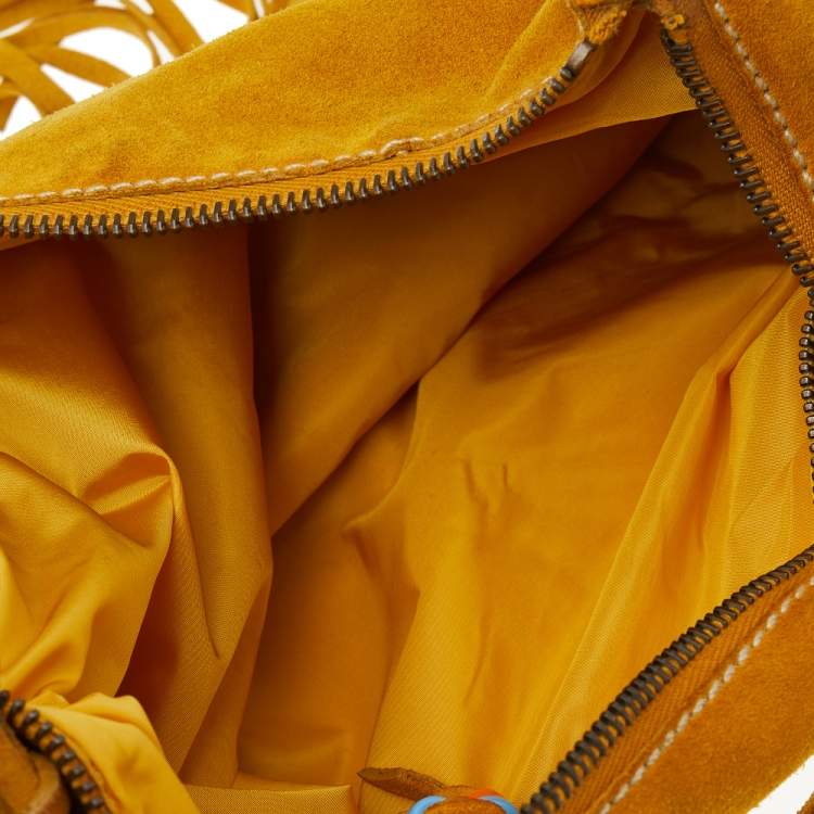 Pre Owned Miu Miu Yellow Suede Fringe Hobo