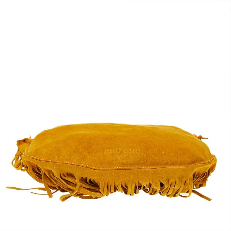 Pre Owned Miu Miu Yellow Suede Fringe Hobo