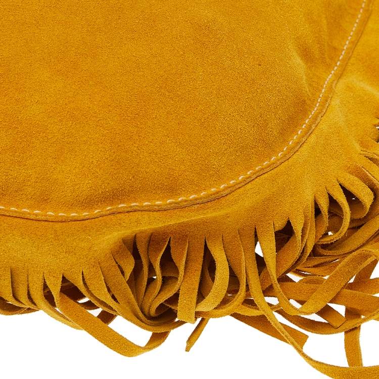 Pre Owned Miu Miu Yellow Suede Fringe Hobo