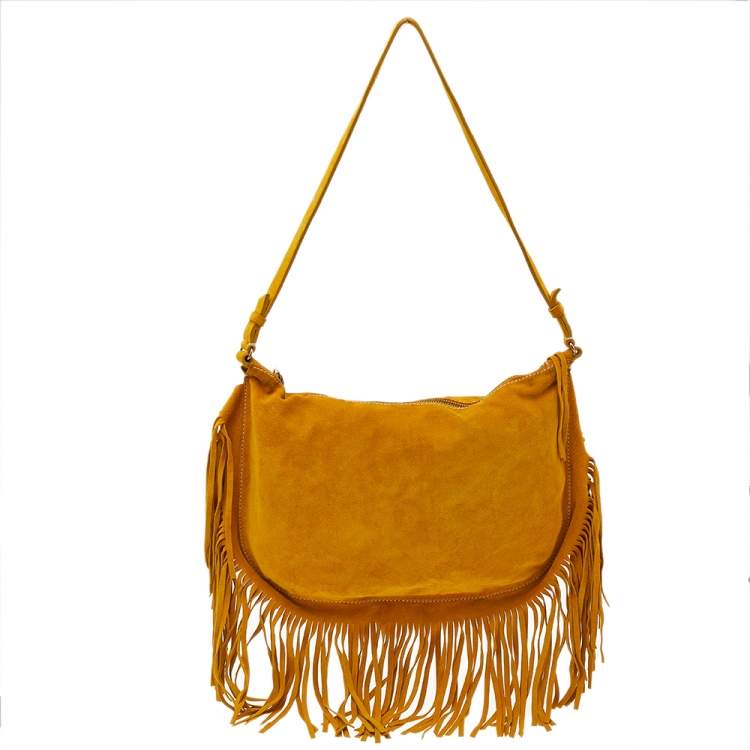 Pre Owned Miu Miu Yellow Suede Fringe Hobo