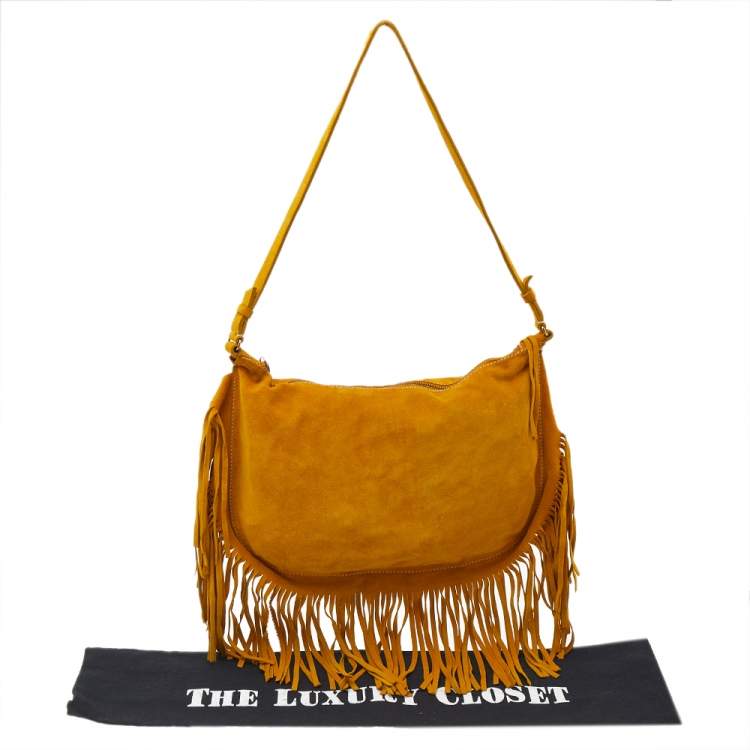 Pre Owned Miu Miu Yellow Suede Fringe Hobo