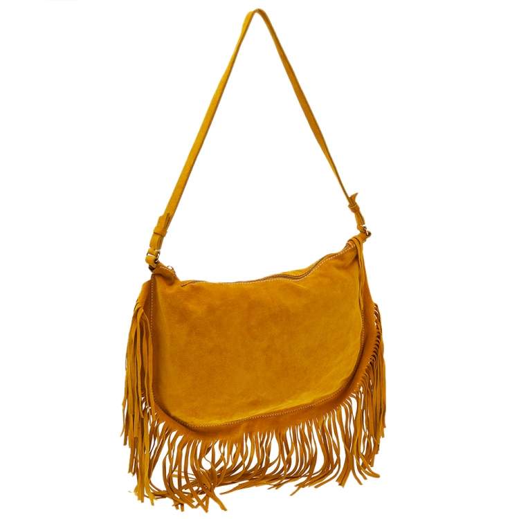 Pre Owned Miu Miu Yellow Suede Fringe Hobo