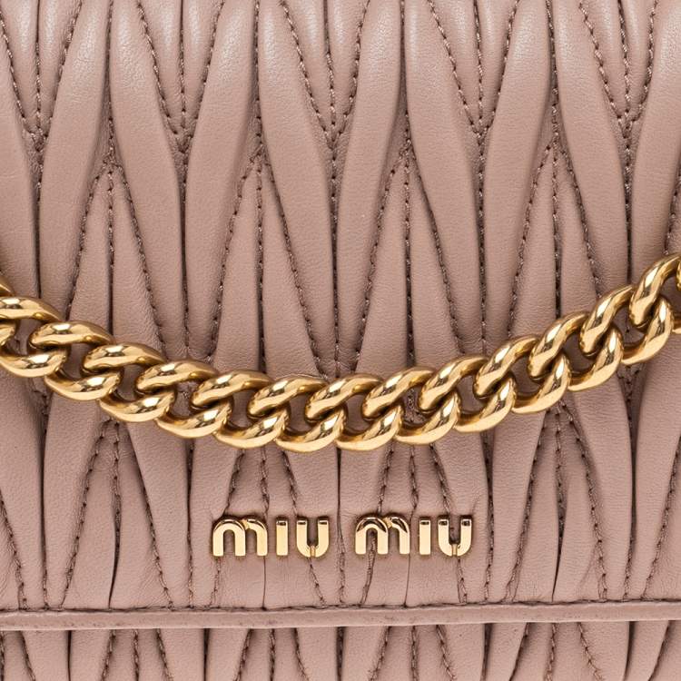 Pre Owned Miu Miu Beige Matelassé Leather Flap Wallet on Chain