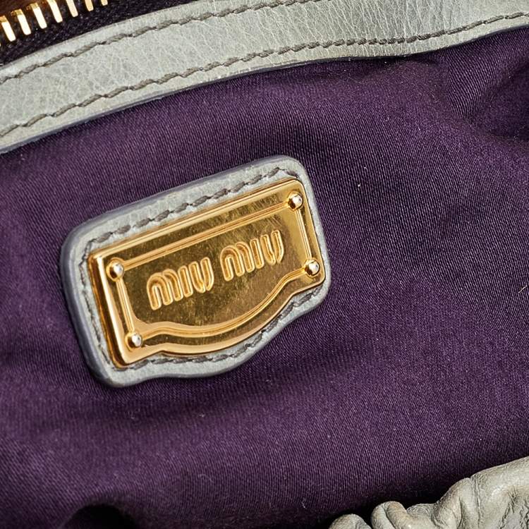 Pre Owned Miu Miu Light Olive Leather Gathered Tote