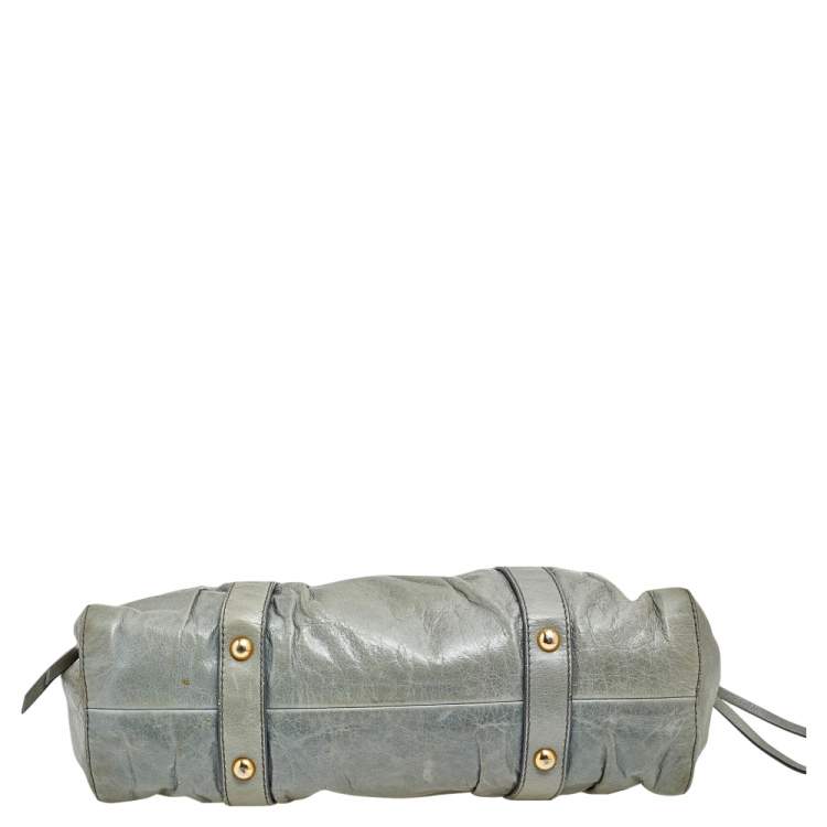 Pre Owned Miu Miu Light Olive Leather Gathered Tote