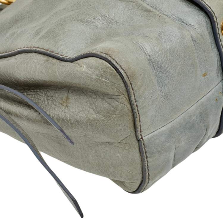 Pre Owned Miu Miu Light Olive Leather Gathered Tote