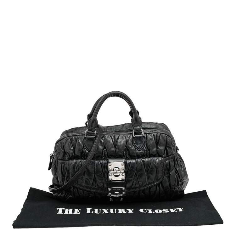 Pre Owned Miu Miu Black Matelasse Leather Tote