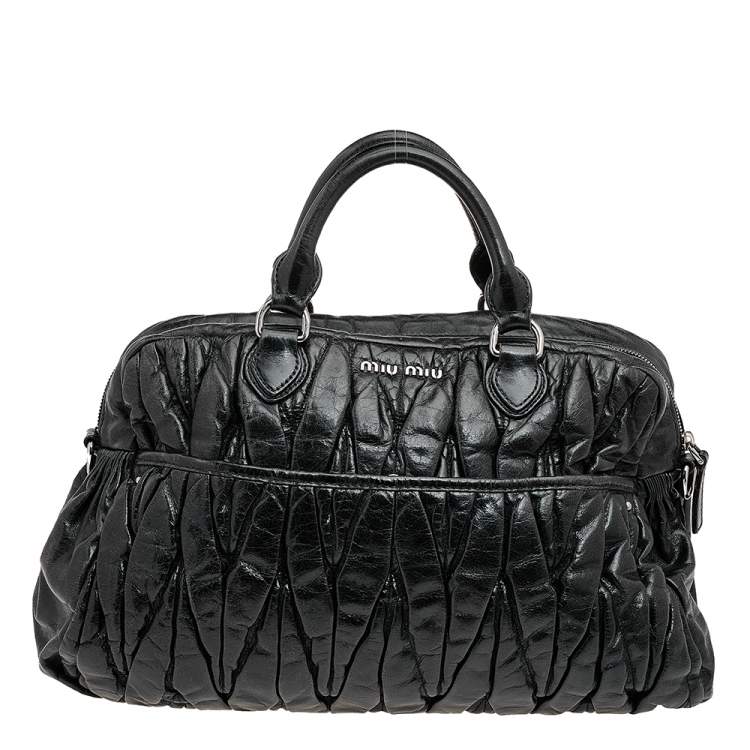 Pre Owned Miu Miu Black Matelasse Leather Tote